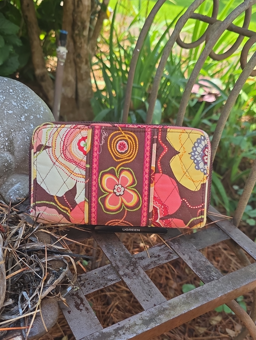 Vera Bradley Floral Quilted Zip Wallet - Brown Multi Yellow Peach